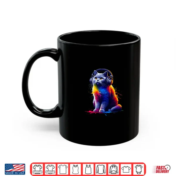 Mug Splash Art Headphones British Shorthair Cat British Blue Shirt