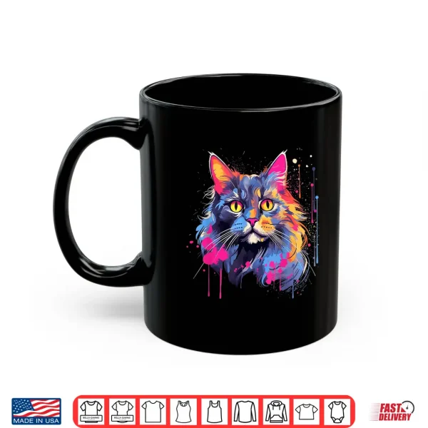 Mug Splash Art Maine Coon Cat Face Colorful Shirt