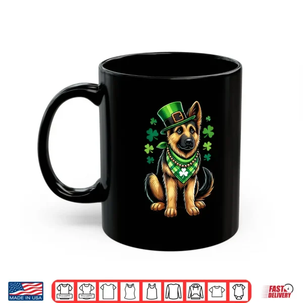Mug St Patrick Day Lucky Shamrock Leprechaun Dog German Shepherd Shirt