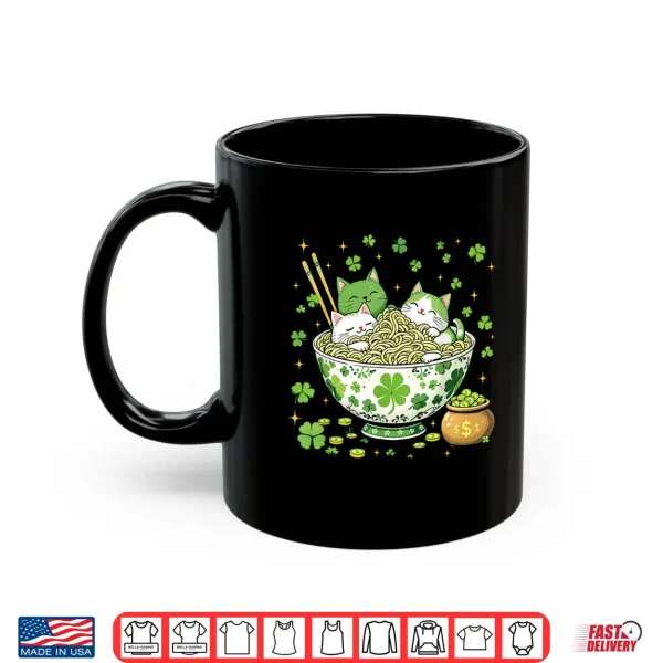 Mug St Patricks Day Irish Ramen Cats Cute Anime Women Girls Shirt