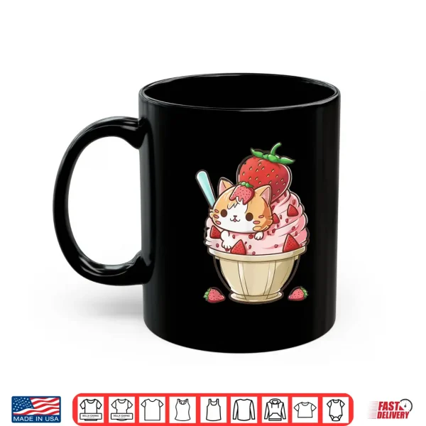 Mug Strawberry Ice Cream Sundae Kitten Gelato Berry Cat Sorbet Men Women Kids Shirt