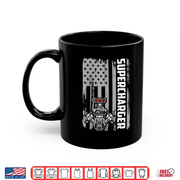 Mug USA Flag Supercharger American Drag Racing Engine Horsepower Shirt
