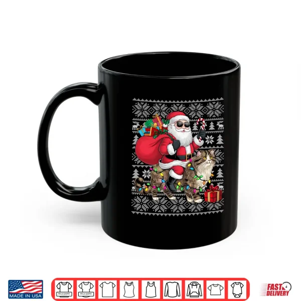 Mug Ugly Xmas Sweater Style Santa Riding Persian Cat Christmas Shirt