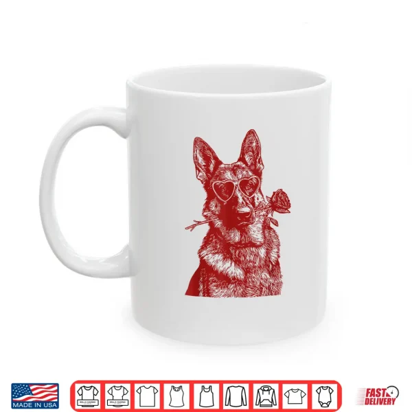 Mug Valentine German Shepherd with Heart Sunglasses Romantic Dog Shirt
