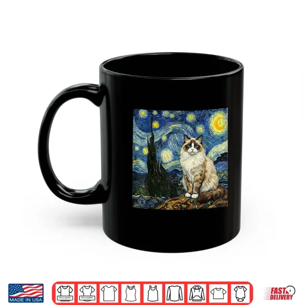 Mug Van Gogh Art Starry Night Funny Ragdoll Cat Artistic Shirt