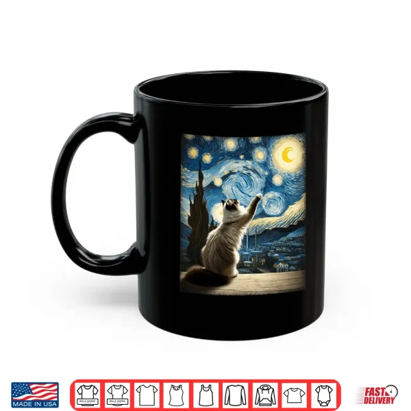 Mug Van Gogh Starry Night Moon Artistic Pet Lover Ragdoll Cat Shirt