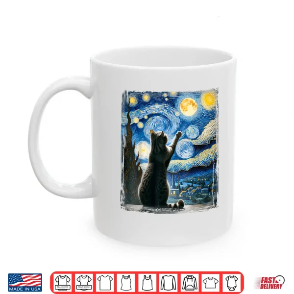 Mug Van Gogh Starry Night Style Artistic British Shorthair Cat Shirt