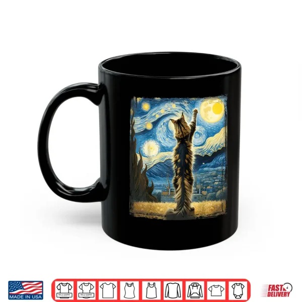 Mug Van Gogh Starry Night Style Artistic Maine Coon Cat Shirt