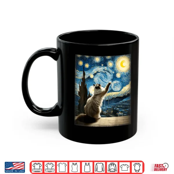 Mug Van Gogh Starry Night Style Artistic Ragdoll Cat Shirt
