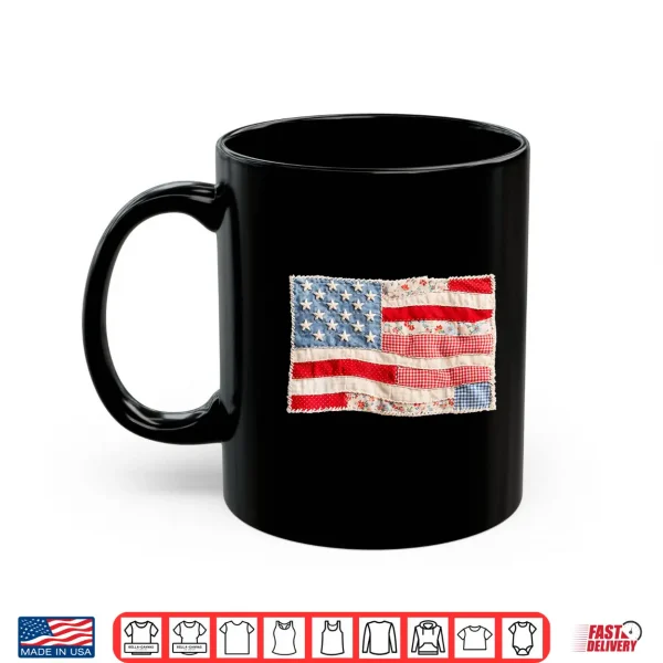 Mug Vintage Faux Patchwork US Flag Patriotic Print 4th of July Shirt