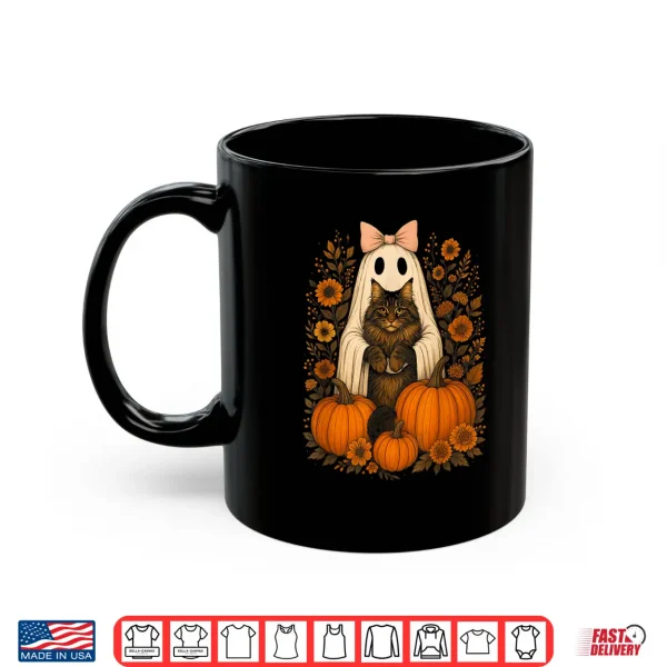 Mug Vintage Halloween Ghost Holding Maine Coon Cat Shirt