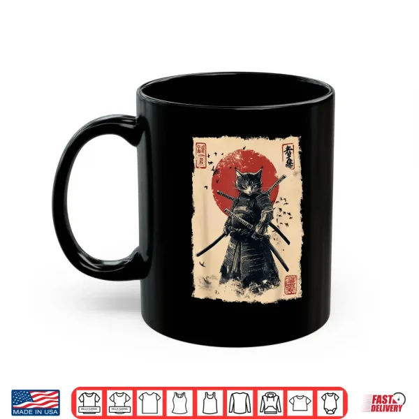 Mug Vintage Japanese Art anime graphic samurai cat warrior Shirt