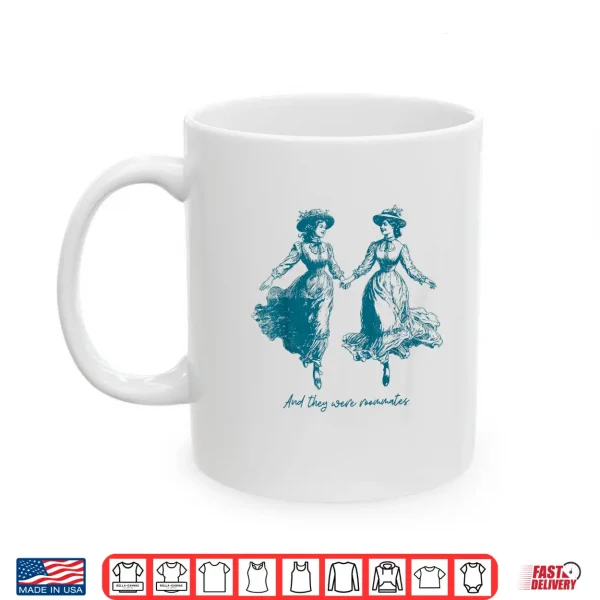 Mug Vintage Lesbian Pride And They Were Roommates Sapphic Pride Shirt