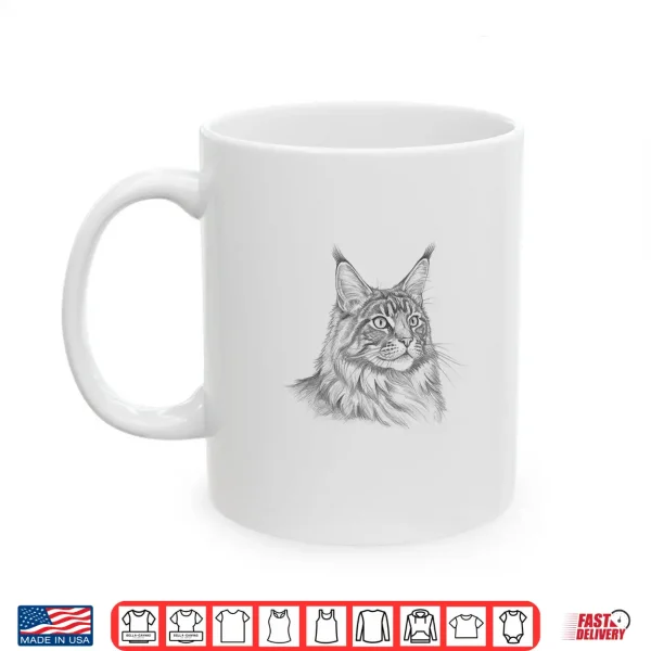 Mug Vintage Maine Coon Cat Drawing Art Design Shirt