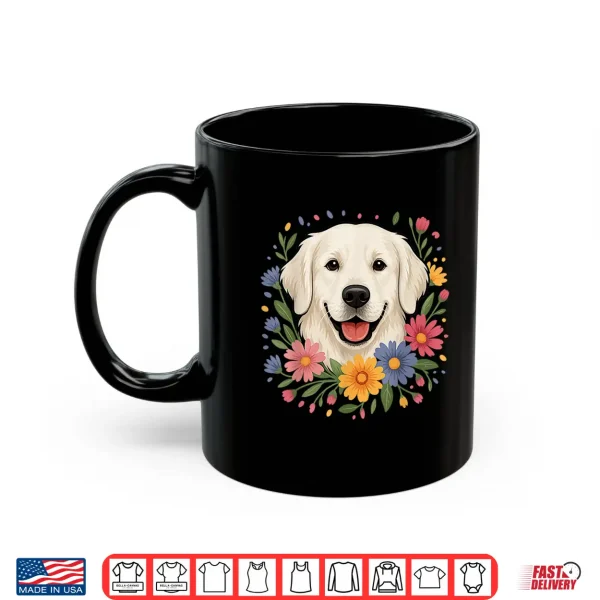 Mug White English Cream Golden Retriever Colorful Spring Flowers Shirt