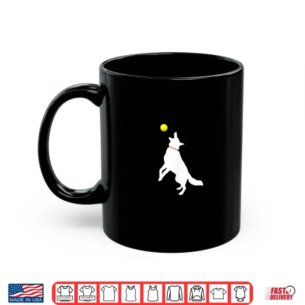 Mug White German Shepherd Dog GSD Catching Yellow Tennis Ball Shirt