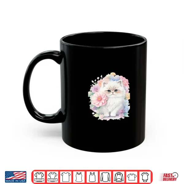 Mug White Persian Cat With Pastel Flowers Shirt