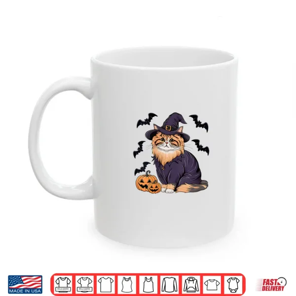 Mug Womens Pumpkin Bat Witch Costume Persian Cat Halloween Shirt