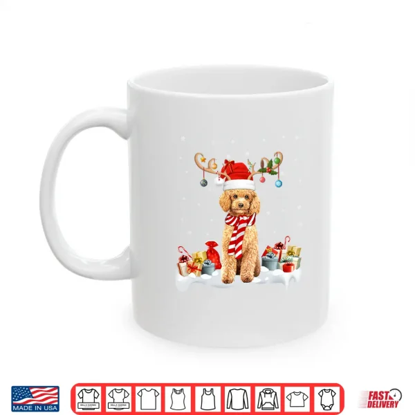 Mug Xmas Lights Reindeer Santa Hat Toy Poodle Dog Christmas Shirt