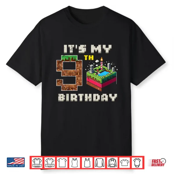 My 9Th Birthday Pixel Game 9 Cake Video Gamer Boys Kid Youth Shirt