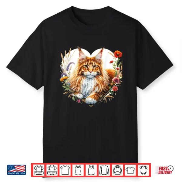 My Cat Is My Valentine Cute Orange Maine Coon Cat In A Heart Shirt