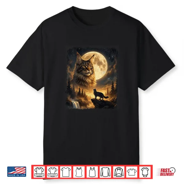 Mystical Maine Coon Cat Spirit Howling At The Moon Nature Shirt