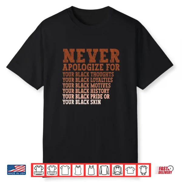 Never Apologize Black History Month Blm Melanin Pride Africa Shirt