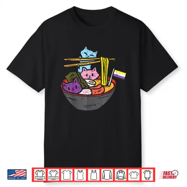 Non Binary Flag Cats Ramen Anime Nb Pride Month Lgbtq Ally Shirt