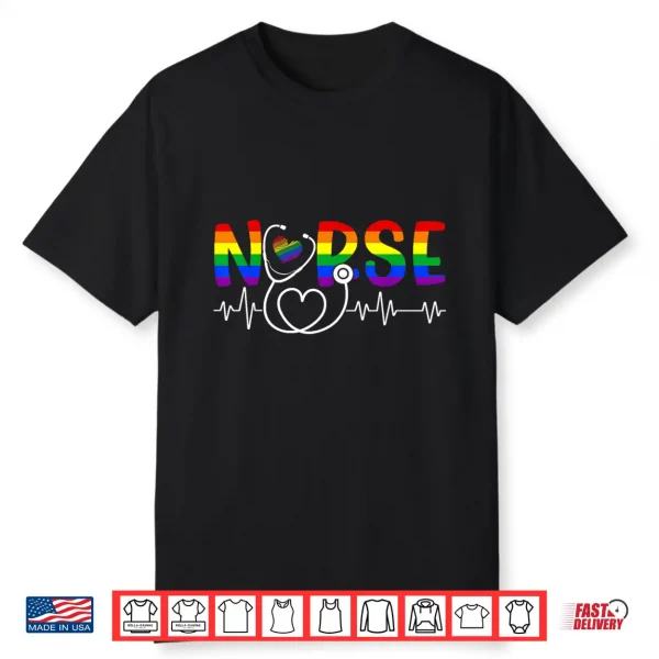 Nurse Rn Cna Stethoscope Scrub Top Lgbtq Pride Rainbow Flag Shirt