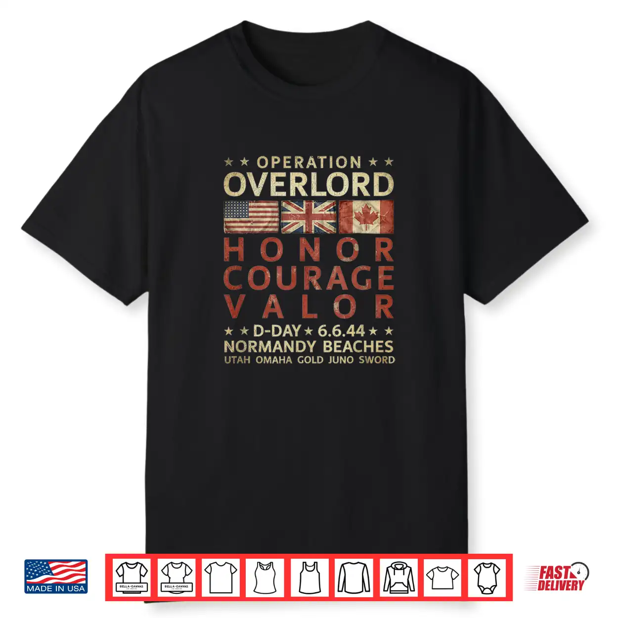 Operation Overlord Honor Courage Valor D Day 6.6.44 Aged Shirt Operation Overlord Honor Courage Valor D Day 6.6.44 Aged Shirt
