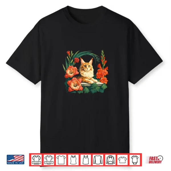 Orange Maine Coon Cat Illustration Professional Graphic Shirt