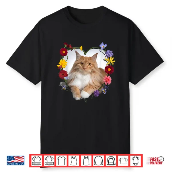 Orange Maine Coon Cat Pet Lover Heart Valentine Shirt