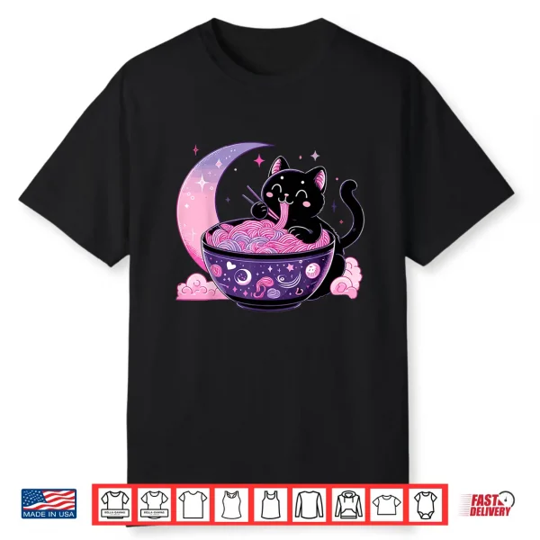 Pastel Goth Aesthetic Kawaii Cat Eating Ramen Noodles Shirt