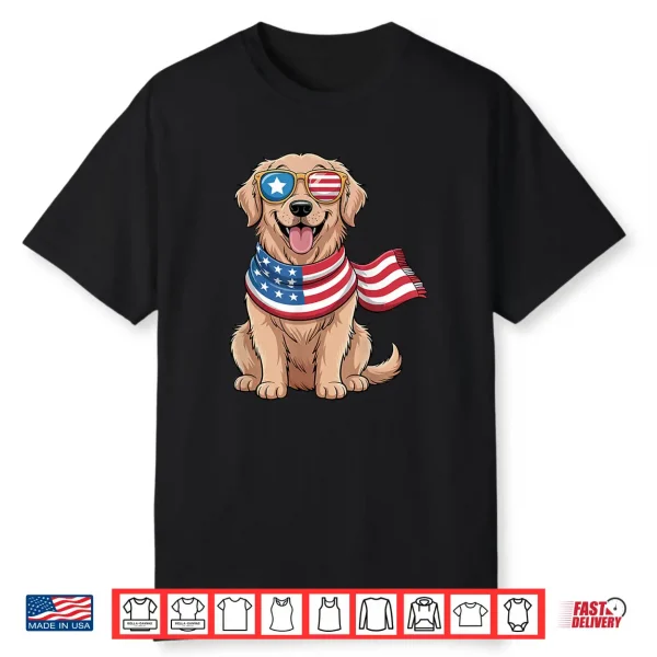 Patriotic Golden Retriever Dog American Flag 4Th Of July Shirt