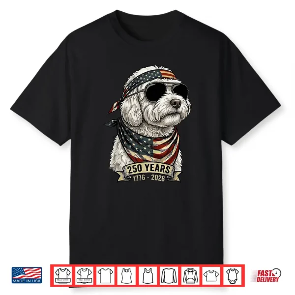 Patriotic Poodle Dog 250 Years American Flag Anniversary Shirt