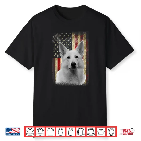Patriotic White German Shepherd Flag American Usa Dog Lover Shirt