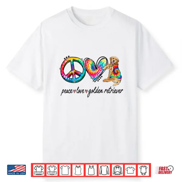 Peace Love Golden Retriever Tie Dye Rainbow Dog Lover Shirt