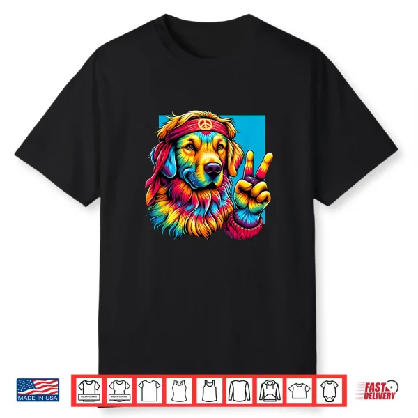 Peace Sign Tie Dye Golden Retriever Dog Shirt