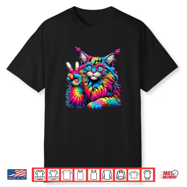 Peace Sign Tie Dye Maine Coon Cat Men Women Kids Shirt