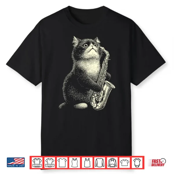 Persian Cat Playing Saxophone Player Funny Jazz Musician Shirt