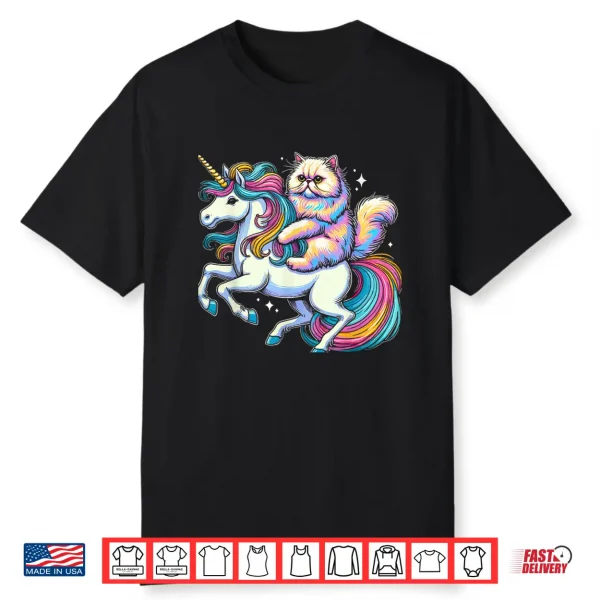 Persian Cat Riding Unicorn Magical Adventure Shirt