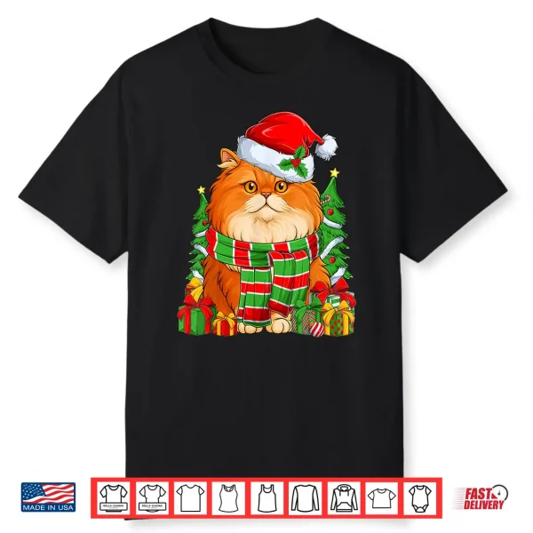 Persian Cat & Santa Hat Merry Christmas Pajamas Xmas Kids Shirt