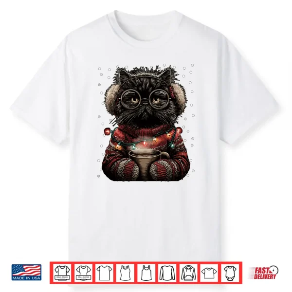 Persian Cat In Glasses Christmas Lights Coffee Winter Kitten Shirt