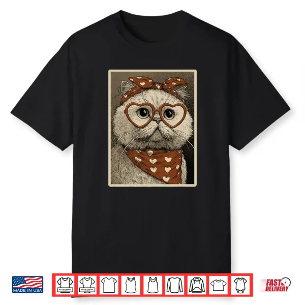 Persian Cat With Hearts Glasses Valentines Kitten Coquette Shirt