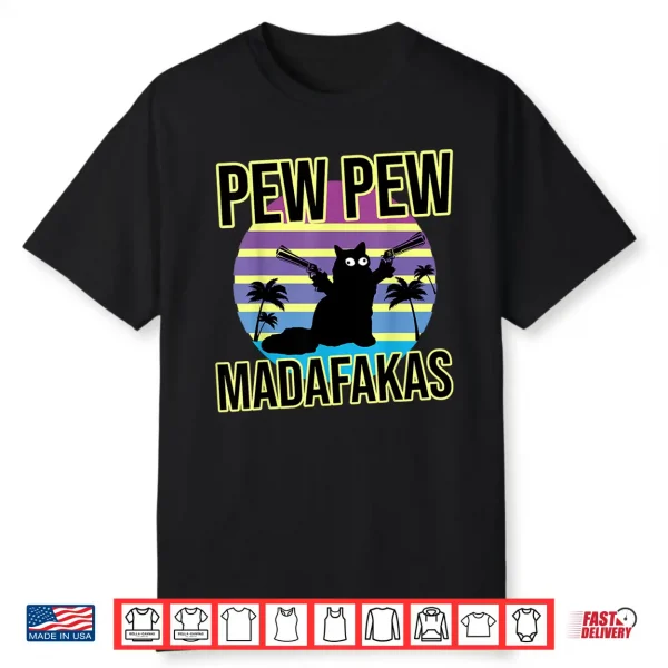 Pew Pew Madafakas Vaporwave Cat Maine Coon Shirt