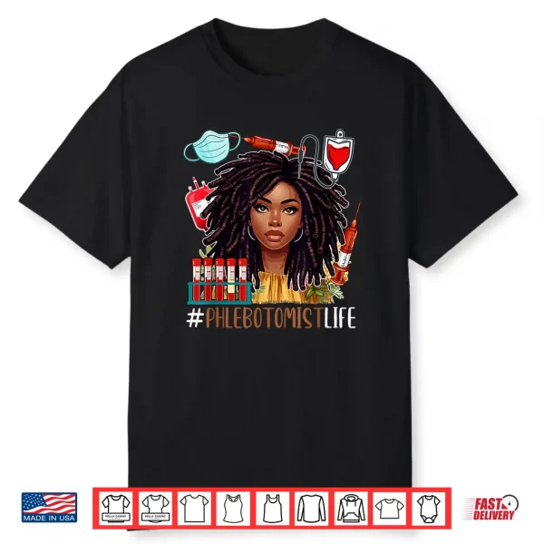 Phlebotomist Costume Afro Woman Proud Black History Shirt