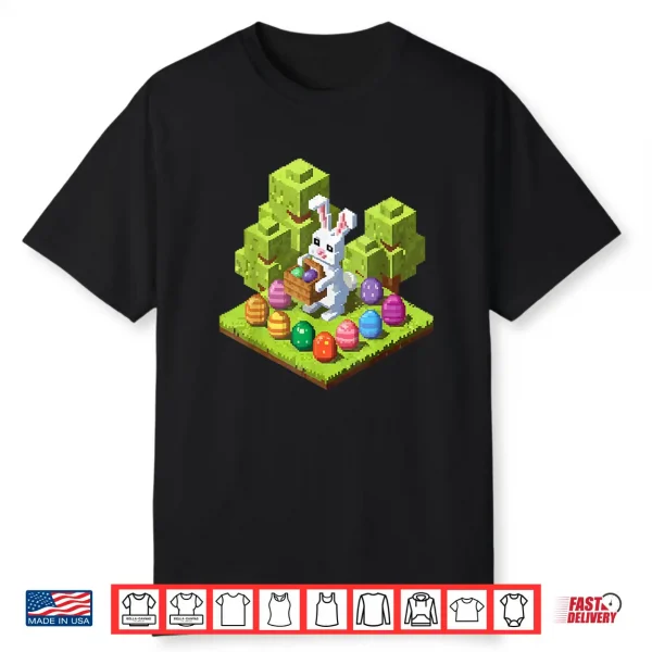 Pixel Easter Bunny Video Gamer Egg Hunting Fun Boy Kid Shirt