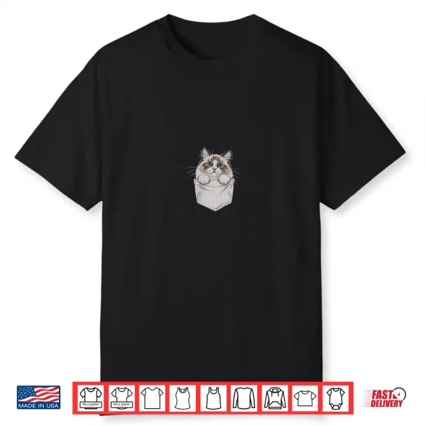 Pocket Peeking Cute Ragdoll Cat Drawing Art Design Shirt