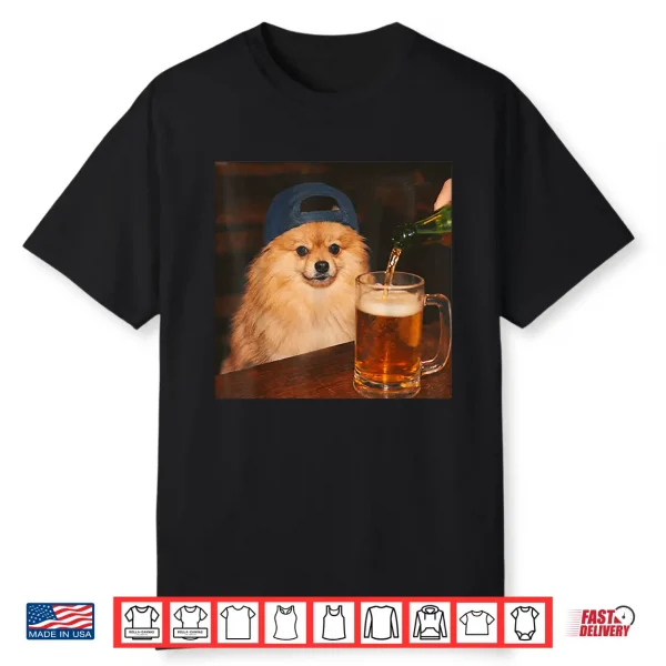 Pomeranian Drinking Beer Shirt Funny Fathers Day Dog Meme Shirt