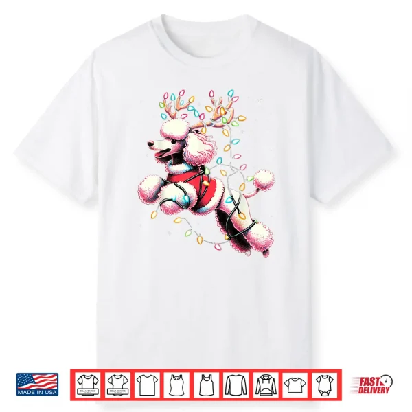 Poodle Santa Christmas Tree Lights Funny Ugly Pajama Women Shirt